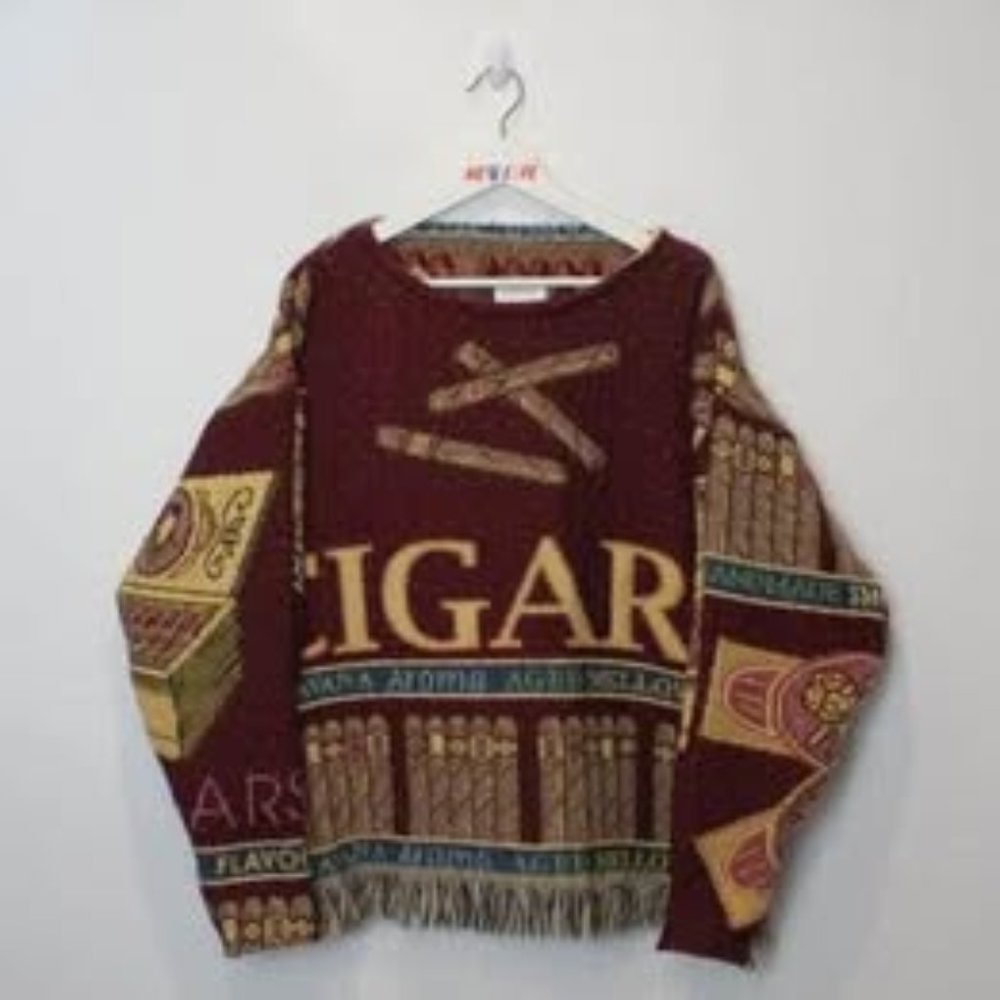 Vintage Reworked Cigars tapestry sweater 🚬